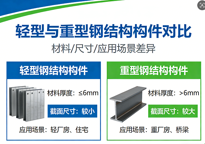 轻型与重型钢结构构件对比图 轻型与重型钢结构构件对比图